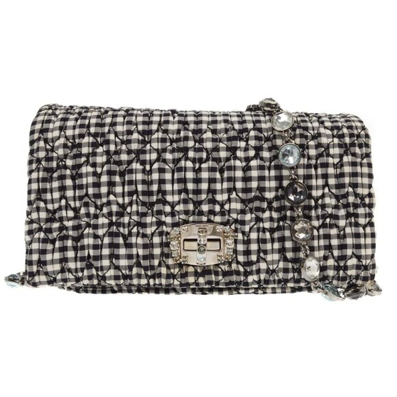 Miu Miu Black White Matelasse Bijou Chain Shoulder Bag 246 XX40519 - Picture 1 of 9